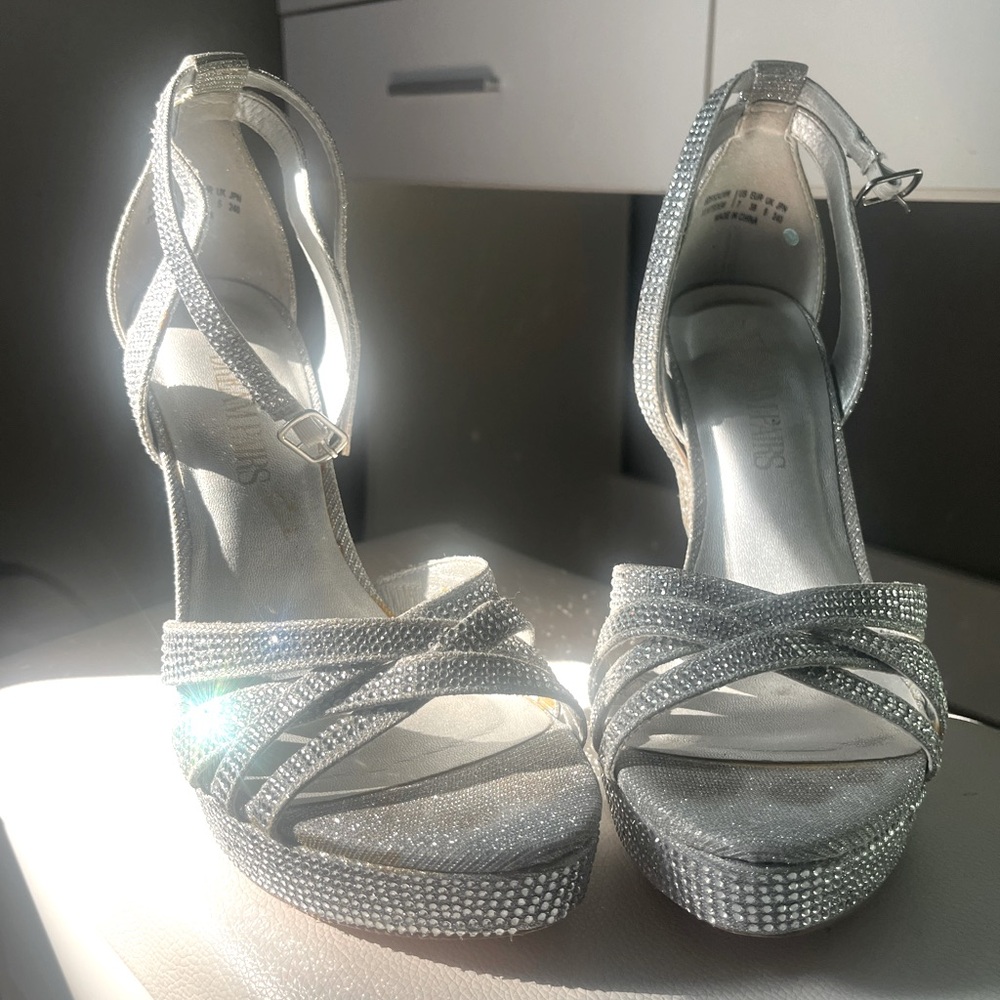 Dreampairs Silver Rhinestone Platform Strappy Sexy Stiletto High Heels Size 7